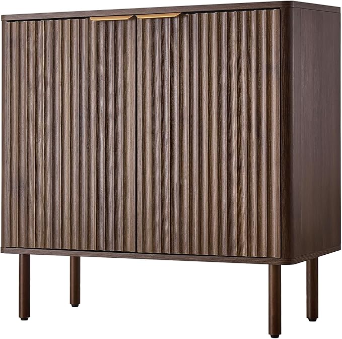 VEVOR Buffet Cabinet, Sideboard Cabinet with 2-Tier Storage, Coffee Bar Cabinet with Adjustable Shelves, Fluted Sideboard Buffet for Hallway, Entryway, Living Room, or Kitchen, Walnut