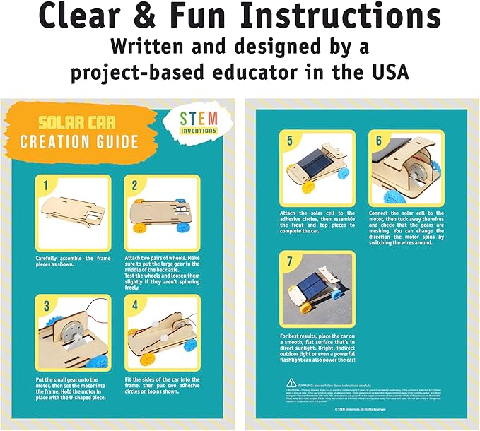 Solar Powered Car Kit (2-Pack) – Build-Your-Own Wooden Solar Vehicles for Kids, STEM Engineering Project Kits for Classroom, Renewable Energy Science Experiments, Ages 8 and up