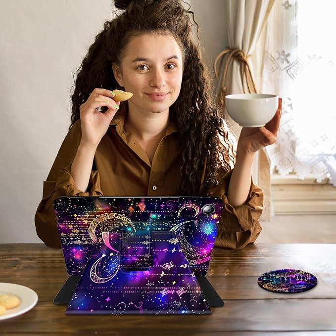 Case for Amazon Kindle Fire HD 8 Tablet &amp HD 8 Plus Tablet(12th Generation/10th Generation2024/2022/2020 Release)360 Degree Rotating Swivel Stand with Auto Wake/SleepPurple Glitter Moon