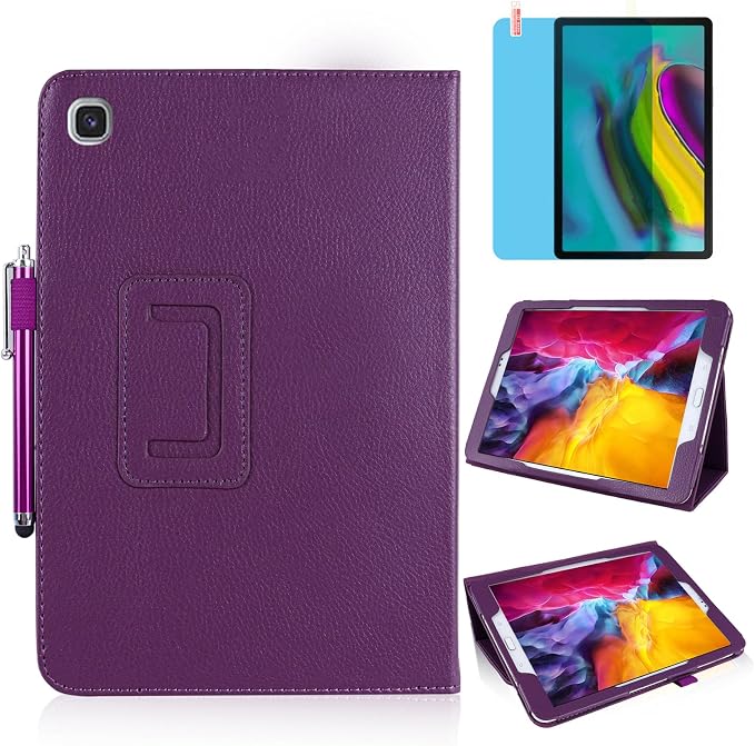Slim Leather Case for Samsung Galaxy Tab A8 10.5 Inch 2022 (SM-X200 X205 X207) Multi-Angle Stand Full-Protective Tablet Cover Book Case with Stylus PenScreen Film (Black)