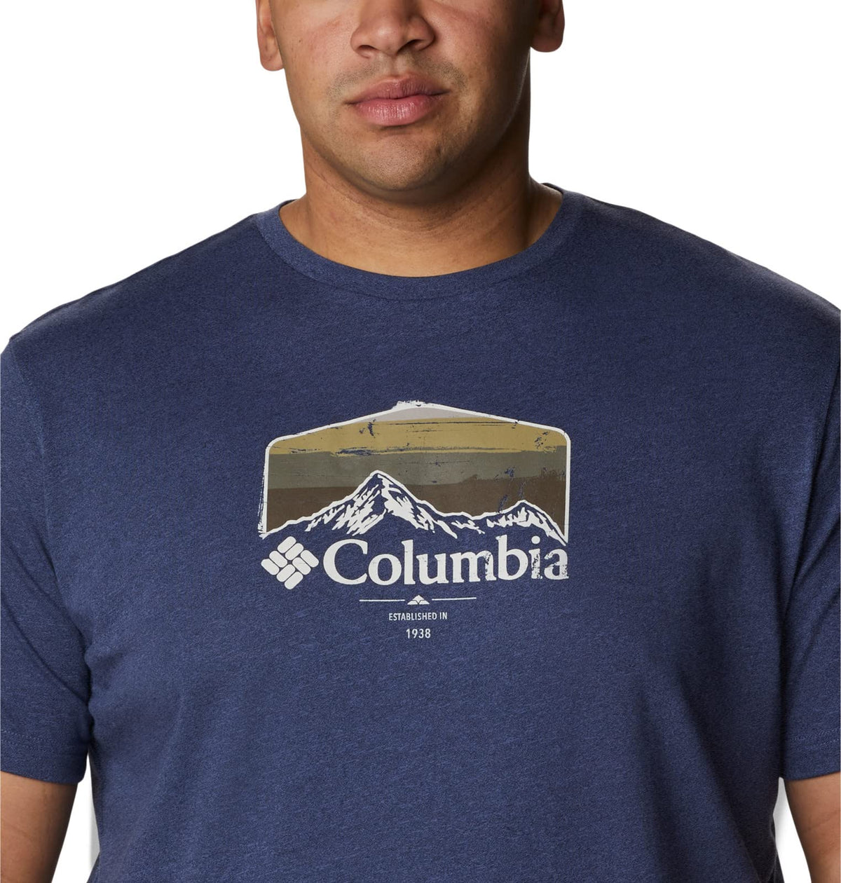 Columbia Men's Thistletown Hills Graphic Short Sleeve, Dark Mountain Heather/Hikers Graphic, Medium