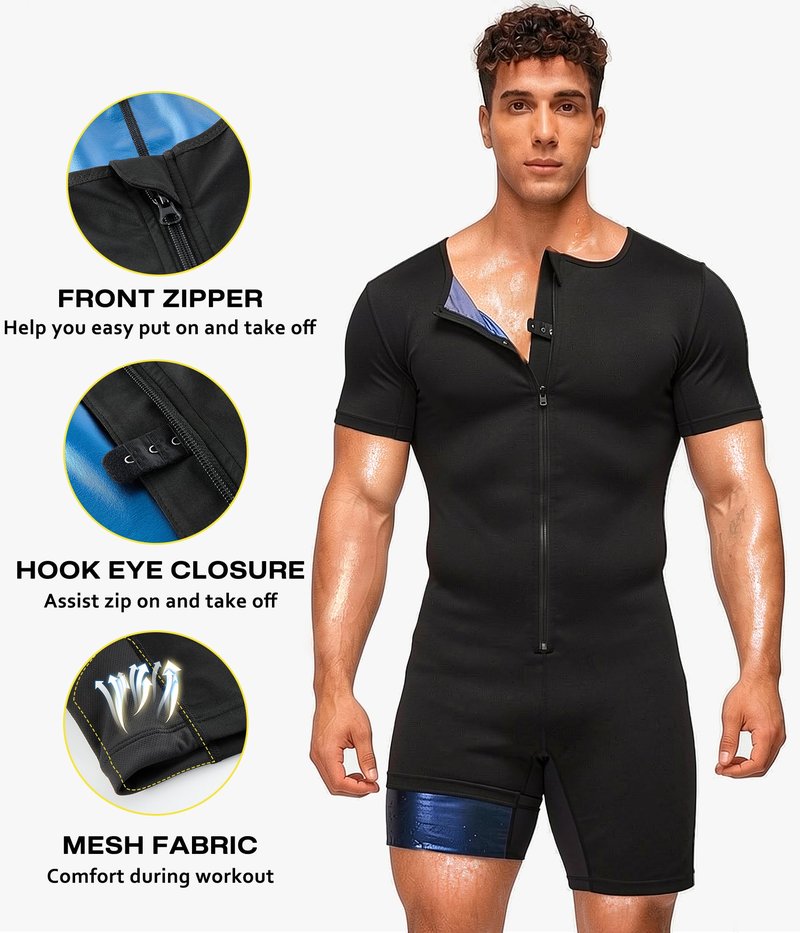 Junlan Sauna Suit for Men Full Body Waist Trainer Sauna Shirt for Working Out(Blue,X-Large)