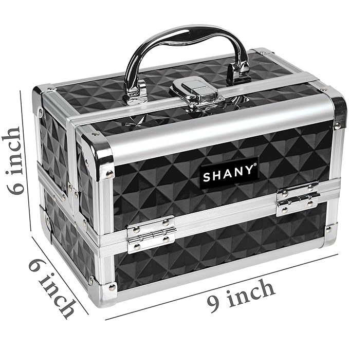 SHANY Chic Makeup Train Case Cosmetic Box Portable Makeup Case Cosmetics Beauty Organizer Jewelry storage with Locks, Multi trays Makeup Storage Box with Makeup Mirror - Black