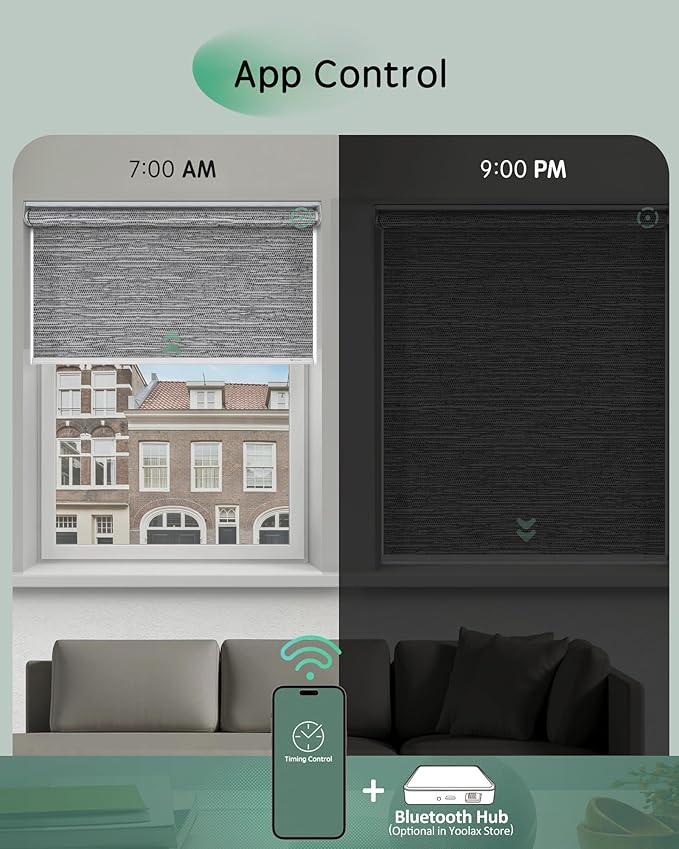 Yoolax Motorized Blinds App Control, Light Filtering Motorized Shades for Windows, Cordless Automatic Roller Shades for Bedroom Living Room Office(Light Filtering Jacquard Gray, 25" W x 72" H)