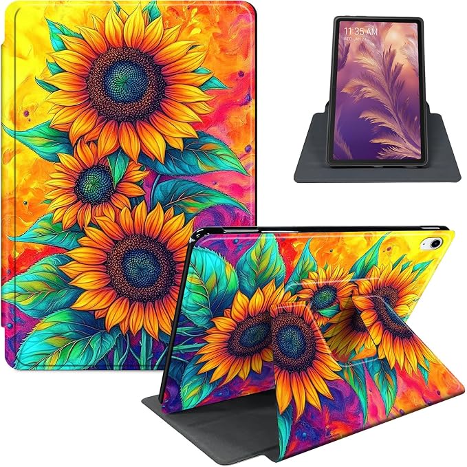 for iPad 11th Generation (A16 2025) 11 / iPad 10th Gen 10.9 2022 Case 360° Rotating PU Leather Stand Cover with Auto Sleep/Wake Shockproof TPU Backl Raccoon Perched