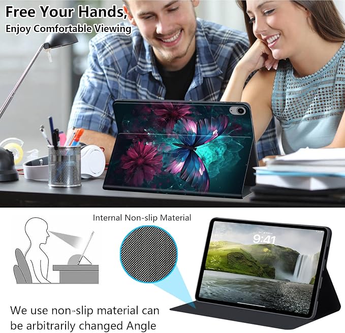 Case for iPad Air 11-inch (M4 2026 / M3 2025 / M2 2024) iPad Air 5th/4th Gen (2022/2020) 10.9 Slim PU Leather Folio Stand &amp Auto Sleep/Wake Protective Smart Cover Tree Fluorescent