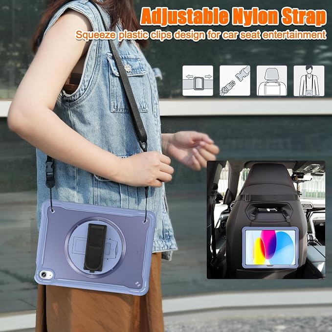 Case for iPad (A16) 11th/10th Generation 2025/2022 11/10.9 inch Rugged Shockproof Protective Cover with Screen Protector 360° Rotating Hand Strap&ampStand Pencil Holder Black