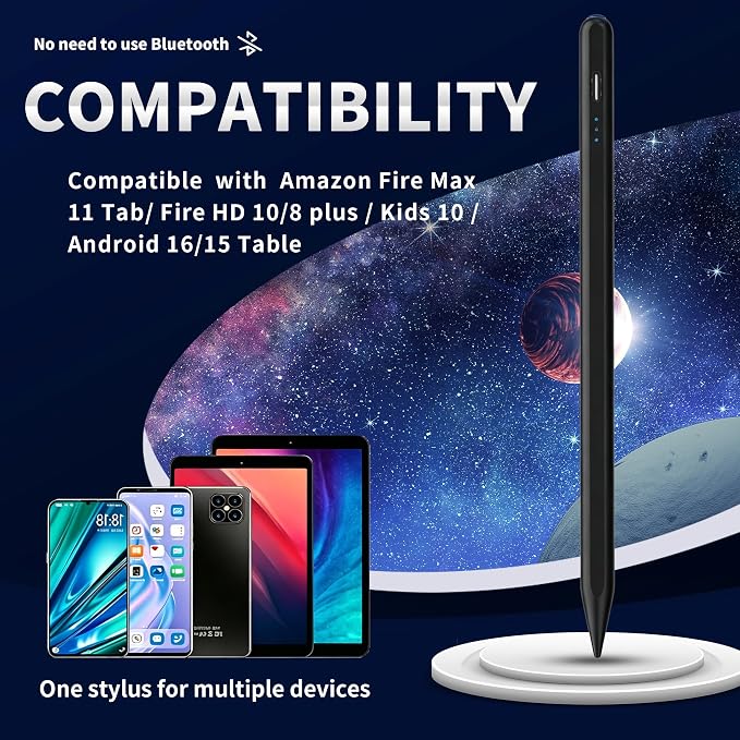 Stylus Pen Android for AMZ Tablet HD 10/Max 11 Compatible with Samsung/LenovoAccurate， Push-Button Switch On/OffLong Battery Life+2Tips(NW Black)