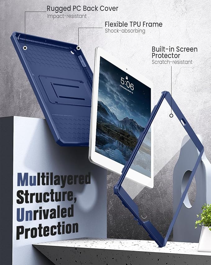 MoKo Shockproof Case Fit 2018/2017 iPad 9.7 6th/5th Generation Black | Heavy Duty Shockproof Full Body Rugged Hybrid Cover with Built-in Screen Protector for Apple iPad 9.7 Inch 2018/2017