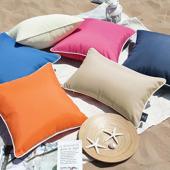 Phantoscope Pack of 2 Outdoor Waterproof Solid Throw Decorative Pillow Cover Decorative Square Outdoor Pillows Cushion Case Patio Pillows for Couch Tent Sunbrella, Blue 18x18 inches 45x45 cm