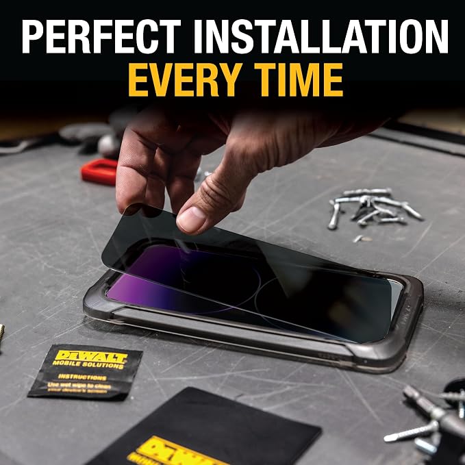 DEWALT Heavy Duty 2Pack Privacy Screen Protector for iPhone 13 Pro Max/14 Plus Sensor Protection Dynamic Island Compatible AntiSpy Tempered Glass [9H Hardness] Case Friendly High Response HD Quality