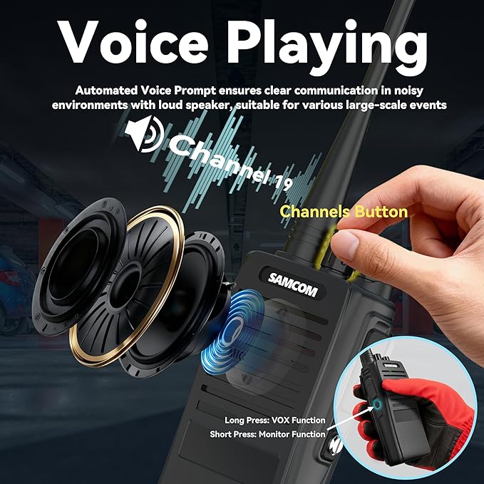 SAMCOM FPCN20A Walkie Talkies with Earpiece, Upgrade Portable UHF Two-Way Radios, VOX, Voice Playing, Rugged 2 Way Radios, 3000mAh Rechargeable for Aduls Church Construction Industrial, 2 Pcs