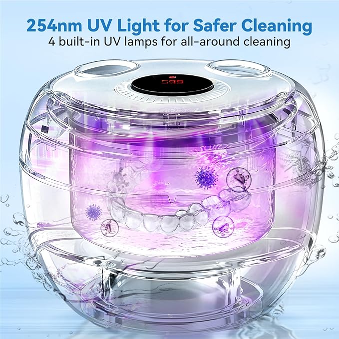 Hosoote Dental Ultrasonic Retainer Cleaner Machine, 45kHz Cleaning Pod, 200mL, 4 Modes & Digital Timer for Dentures, Aligners, Mouth Guards, Night Guards, Braces, Toothbrush Heads, Jewelry
