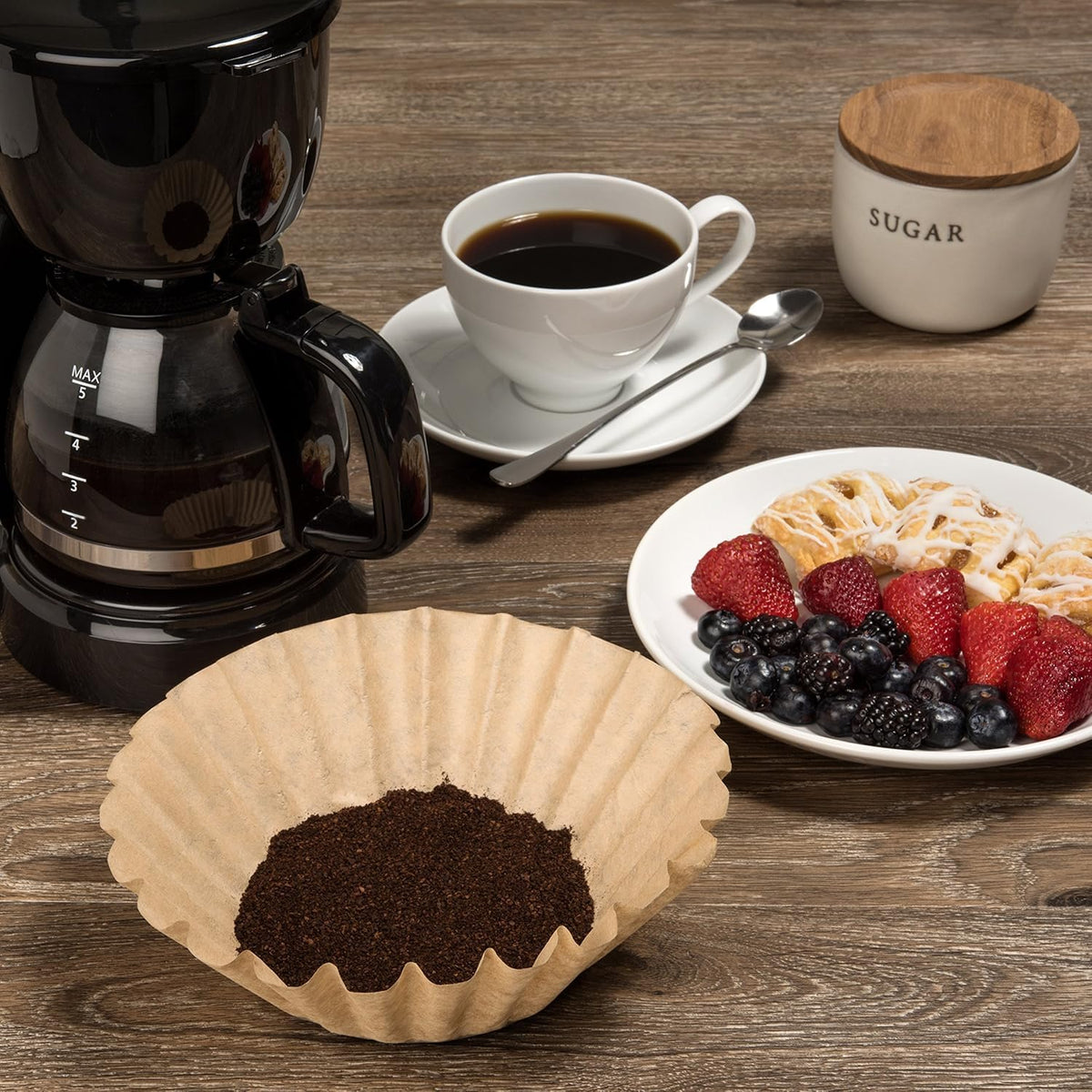 100 PCS Coffee Filters，8-12cup,Extra Large Coffee Filters Basket for Commercial, Domestic Coffee Maker Extra High Extra Wide, Anti ground, Unbleached, Natural，Flattened Diameter 9.75"