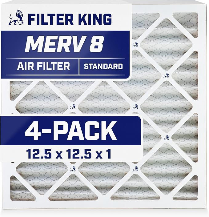 Filter King 12.5x12.5x1 Air Filter | 4-PACK | MERV 8 HVAC Pleated A/C Furnace
