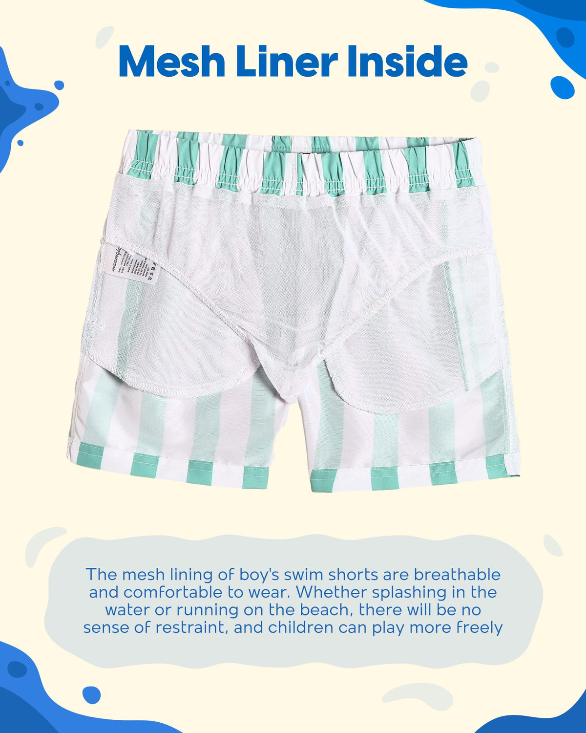 maamgic Boys Swim Trunks Toddler Swim Shorts Little Boys Bathing Suit Swimsuit Toddler Boy Swimwear,Stripe Greenwhite,3 T