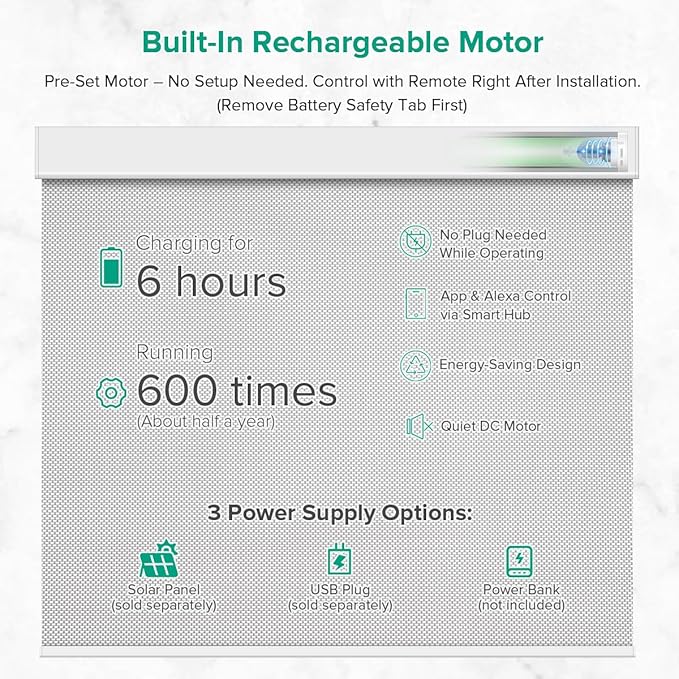 Kilonity Motorized Roller Shades, Light Filtering Remote Control Custom Window Shades Compatible with Alexa Google Assistant via RF Hub, Rechargeable Electric Blinds for Windows (Fireproof Silver)