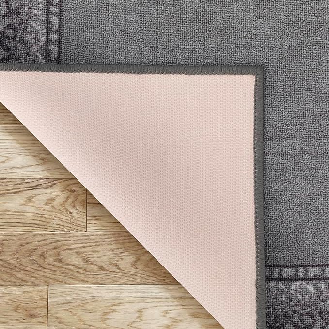 Antep Rugs Alfombras Bordered Modern 2x4 Non-Slip (Non-Skid) Low Pile Rubber Backing Kitchen Area Rug (Gray, 2'3" x 4')