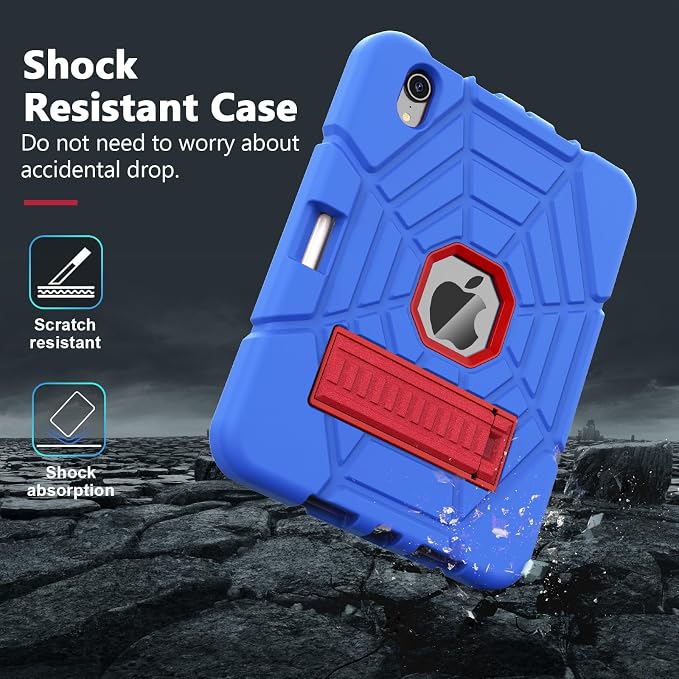 Grifobes Case for iPad mini 7th 2024 (A17 Pro) / Mini 6th Generation 2021 8.3 Heavy Duty Shockproof Cover with Pencil Holder Stand for i Pad Mini 7/6 Gen 8.3 inch Case (Black+Red+Red)