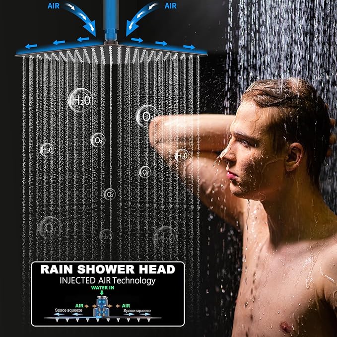 KATAIS Temperature Display Oil Rubbed Bronze Shower System, Push Button Shower Faucet with Handheld Spray, Ceiling Mount 12 Inch and 8 Inch Wall Mount Shower Head, 6 PCS Body Jet