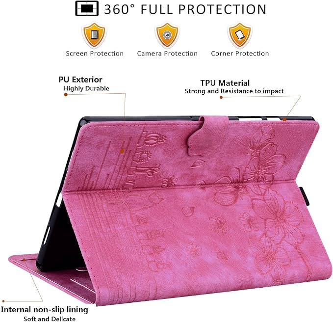 Dteck Case for Samsung Galaxy Tab S9 FE+ Plus 5G Tablet Case 12.4 2023 with Pencil HolderPU Leather Embossed Flower Cat Folio Multi-Angle Viewing Stand Shockproof Protective Tablet 12.4 CoverBlue