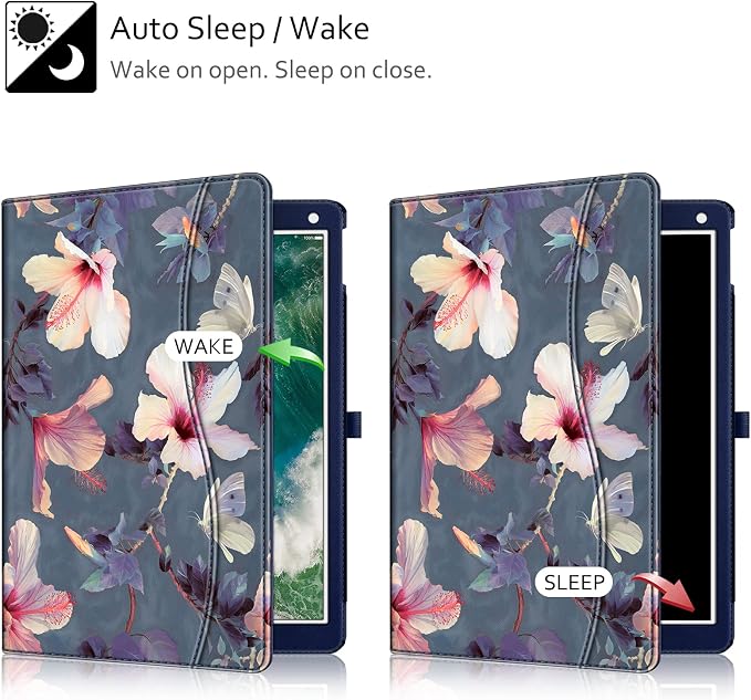 Fintie Multi-Angle Case 2017/2015 iPad Pro 12.9 inch (Old Model) 1st &amp 2nd Gen Case - [Corner Protection] Folio Stand Cover with Pencil Holder &amp Pocket Auto Wake/Sleep Blooming Hibiscus