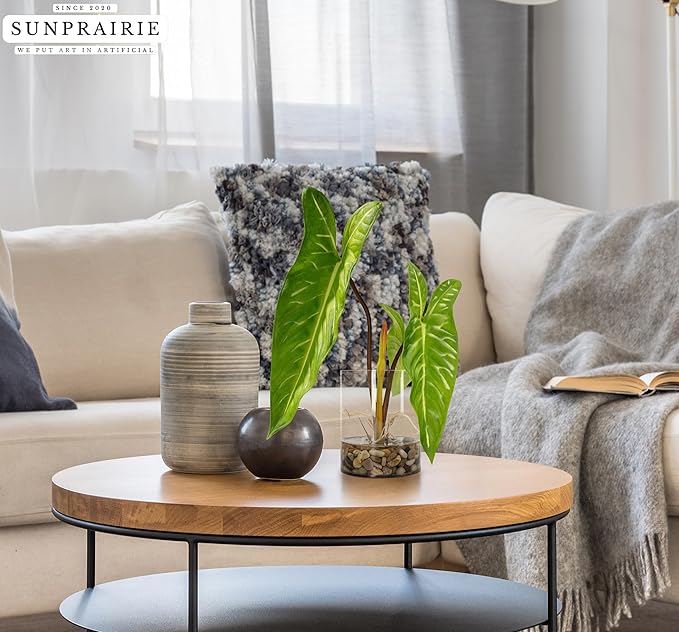 SUNPRAIRIE Realistic Faux Plant in Clear Pot with Artificial Water, Narrow Arrowhead Leaves. Artificial Plants Indoor and Outdoor