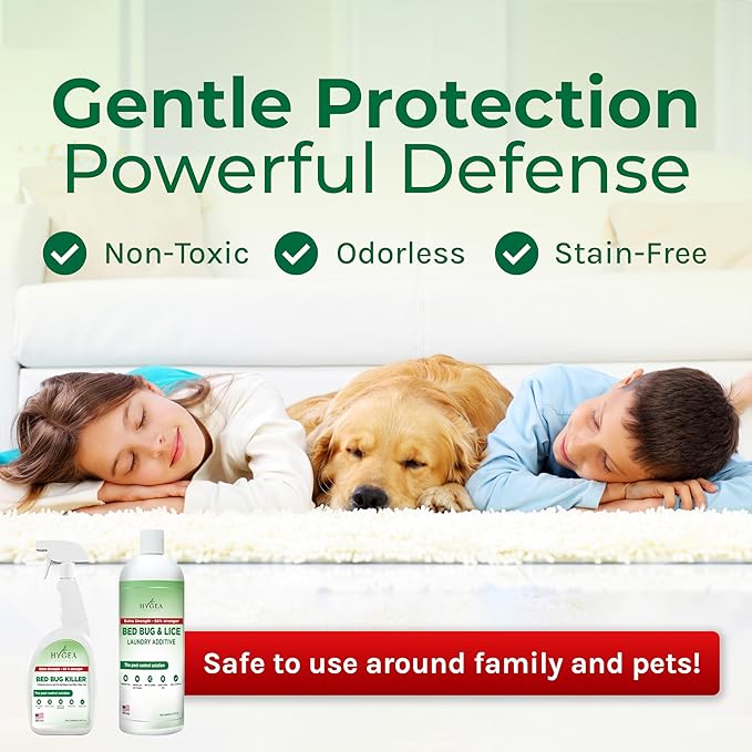 Hygea Natural Bed Bug & Lice Extra Strength Elimination Duo - Includes 24 oz Lice & Bed Bug Spray & 32 oz Laundry Additive - environmentally responsible Formula - Pest Control for Home & Travel