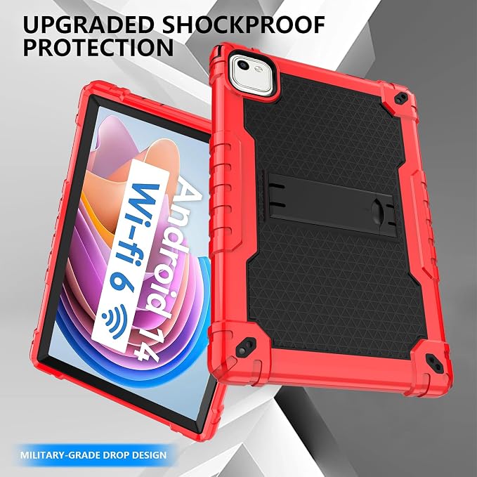 for HNVHNV/Aiprotablet/kelankeke K10 Tablet 10 inch Android Tablets Case Built in Kickstand Heavy Duty Hybrid Protective Case Hard Back Shell Case with Shoulder Strap (Black)
