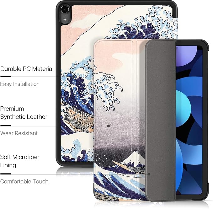 TNP Cover Case for iPad Air 11 Inch M2 6th 2024 5th 4th Generation(2022 2020) - 10.9 Almond Blossom Case with Pencil Holder for 2nd Gen Apple Pencil - Protective Cover with Trifold Stand