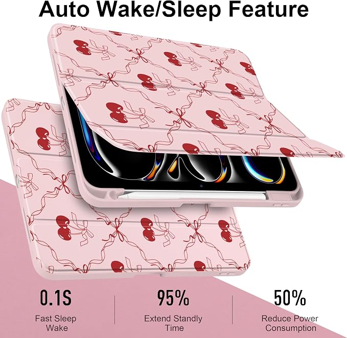 DONGKE for iPad Pro 11-Inch Case (M5 2025 / M4 2024) 6th/5th Generation [Auto Sleep/Wake &amp Pencil Pro Holder] Clear Acrylic Back Smart Trifold Stand Cover Bear &amp Cherry