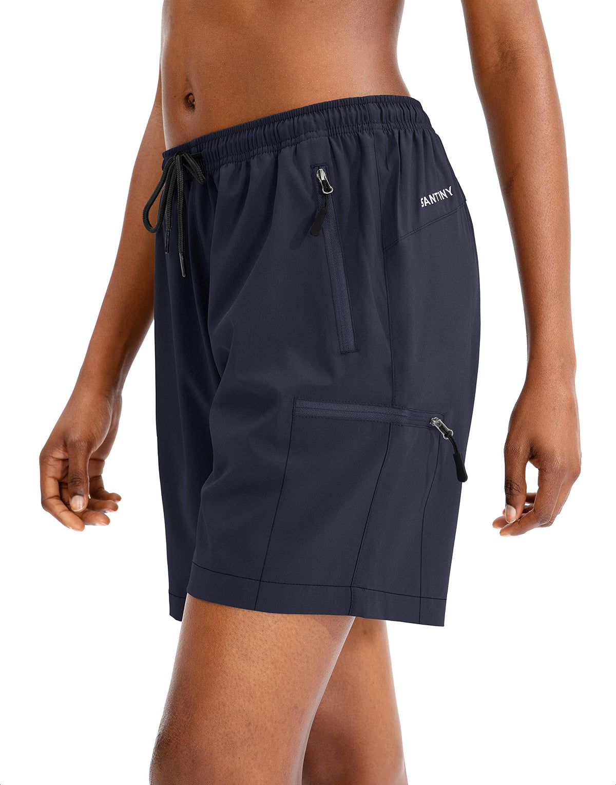 SANTINY Women's 5''/ 7''/9'' Hiking Cargo Shorts Quick Dry Lightweight Summer Shorts for Women Athletic Golf Zipper Pockets(Navy_M)