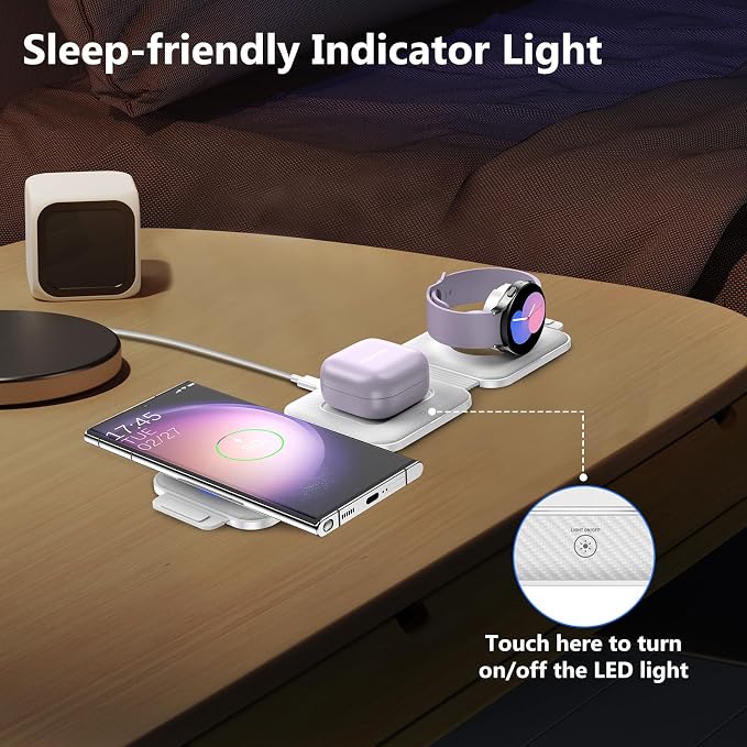Travel Charger for Samsung Multi Devices Foldable 3 in 1 Wireless Charging Station Fast Charging Stand/Pad Compatible for Samsung Galaxy S26/S25/S24/S23/Note20 GalaxyWatch8/7/6 Galaxy Buds4