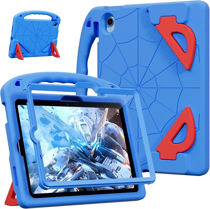 Kids Case for iPad Air 11-Inch (M4/M3/M2 2026/2025/2024) | iPad Air 5th Gen (2022) / 4th Gen (2020) 10.9 Shockproof Cover with Built-in Screen Protector and Stand (Black+Blue)