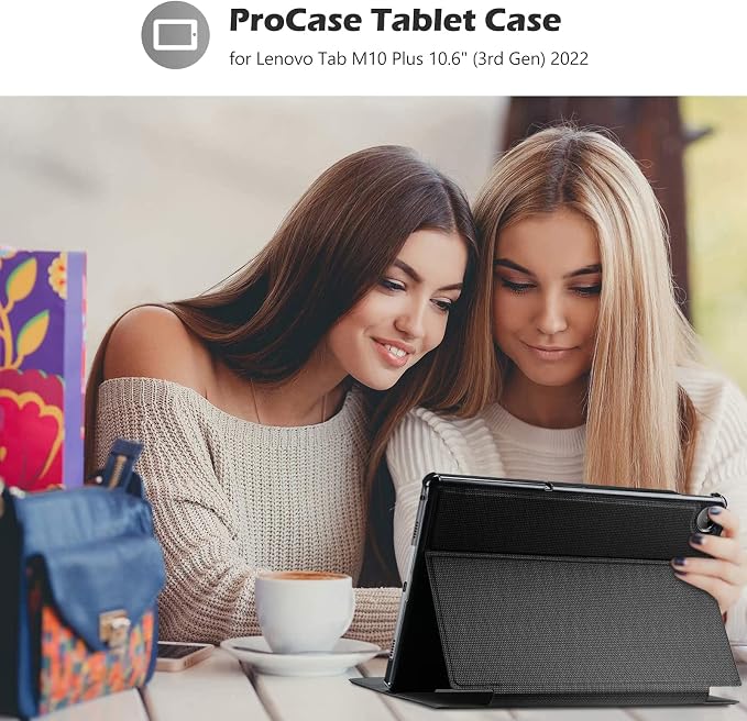 ProCase Shockproof Stand Case for Lenovo Tab M10 Plus 3rd Gen 10.6 Black | Shockproof Folio Cover Adjustable Stand Delivers Secure Protection Hands-Free Viewing Experience