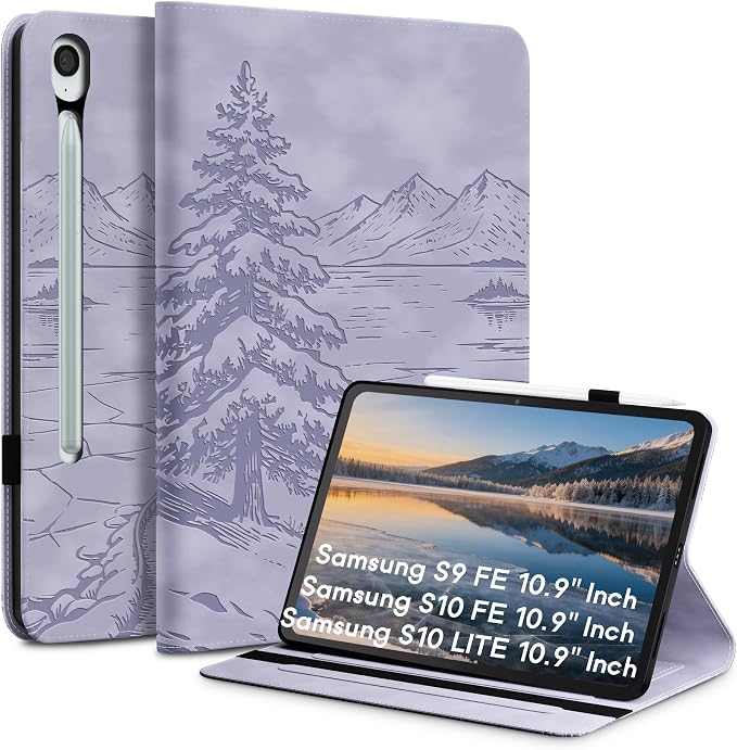 Galaxy Tab S10 Lite / S10 FE / S9 FE Case(10.9 Inch) Frozen Lake Premium Leather with Soft-Touch Feel Built-in Card Slots Adjustable Kickstand Slim and Lightweight ICY Blue