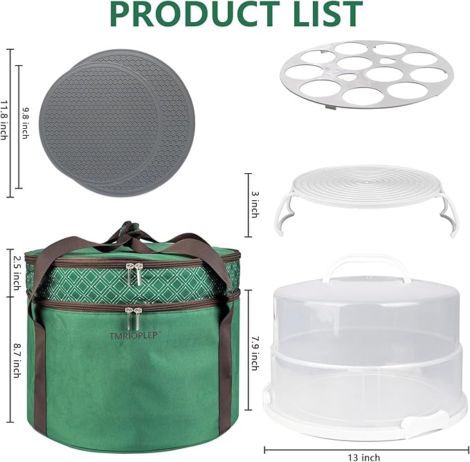 12 Inch Cake carrier Container with Lid and Handles Includes Insulated Bag for Safe Transportation of Buttercream Doesn't Melt Easy for Cakes, Pies and Cupcakes (Green)