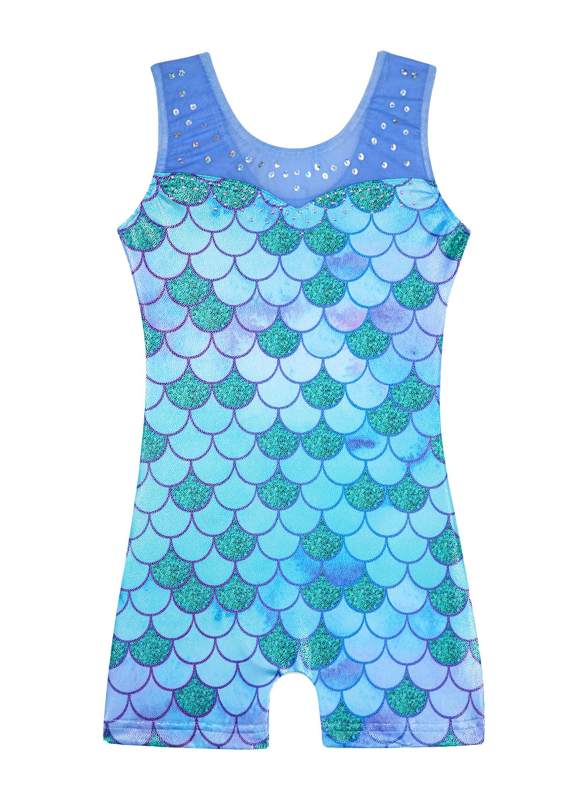 HOZIY Leotards for Girls Gymnastics Size 8-10 Years Green Mermaid Mesh Strap Spliced Rhinestone Sequins Tumbling Outfits Biketard Practice Ropa De Niña Para Gimnasia Suit
