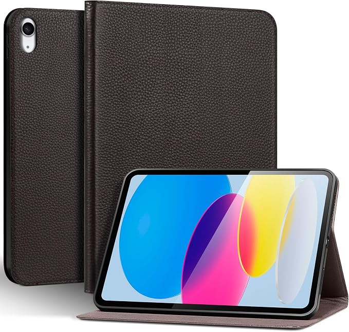 Genuine Leather Case for iPad 11th Gen 11(2025/A16)/10th Gen 10.9 | Slim Protective Cover with Adjustable Stand Auto Wake/Sleep Premium Leather Black