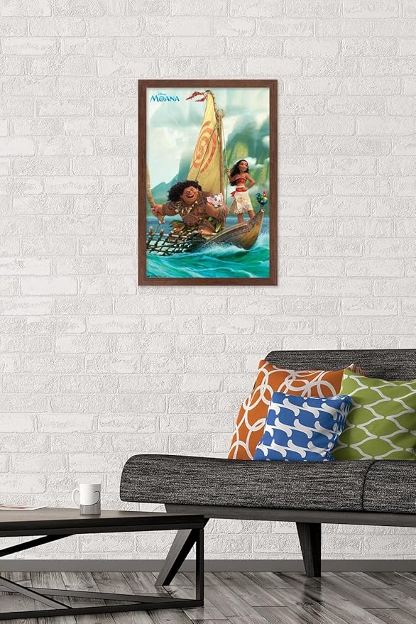Disney Moana - Group Wall Poster, 22.4L" x 14.7W", Mahogany Framed Version