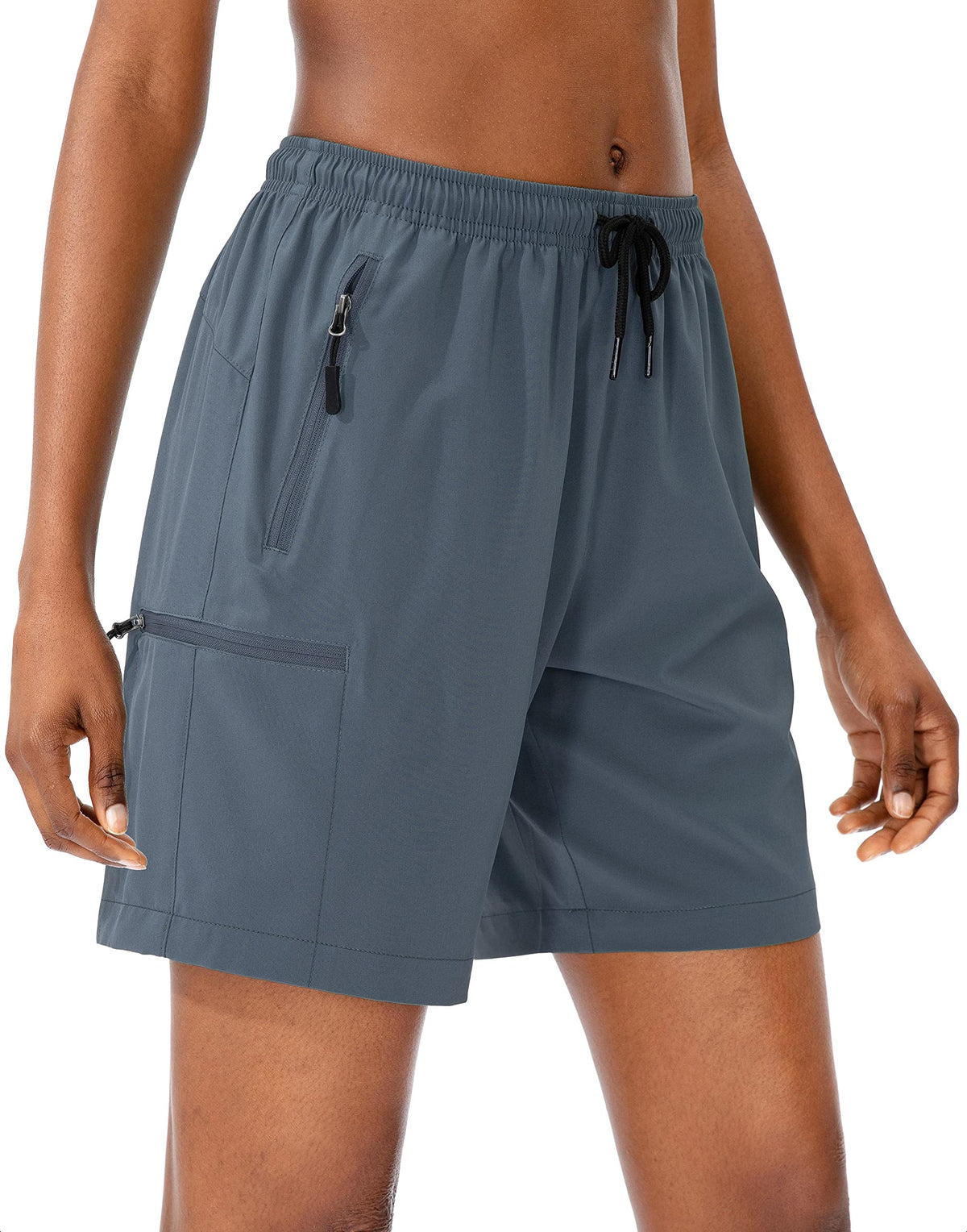 SANTINY Women's 5''/ 7''/9'' Hiking Cargo Shorts Quick Dry Lightweight Summer Shorts for Women Athletic Golf Zipper Pockets(Dusty Blue_S)