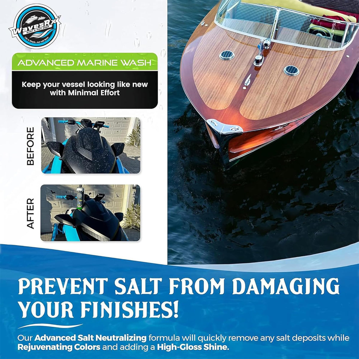 WavesRx Salt Neutralizing Boat Soap & Jet Ski Wash with SiO2 Surface Protection (EpicWash+) | Marine Grade Cleaner Removes Salt & Contaminants | Protective Ceramic Coating Prevents Buildup & UV Damage