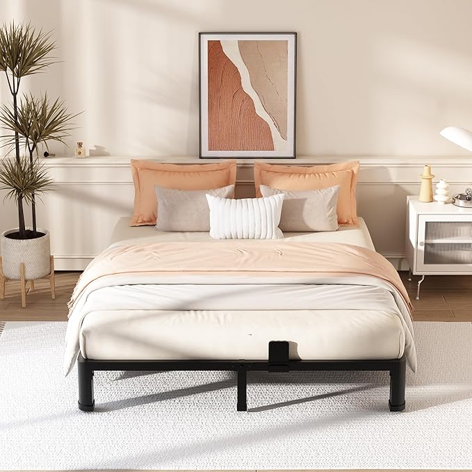 FUIOBYVV 6 Inch King Bed Frame with Rounded Corner and Headboard Hole Mattress Retainers 3500 LBS Metal Heavy Duty Steel Slats Support No Box Spring Needed Platform Noise Free Easy Assembly