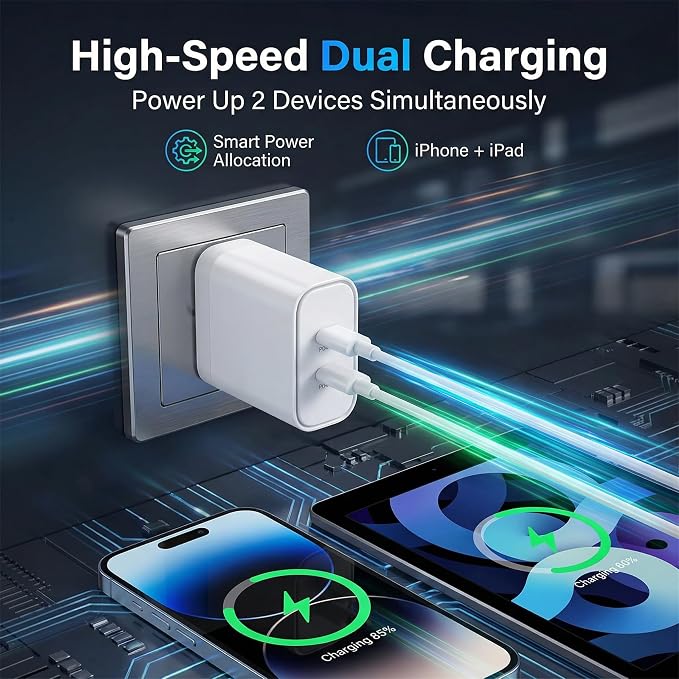 iPhone 17 Charger45W Fast Charging Dual Port USB C Charger Block with 3/6/10/10FT Type C Charging Cable-PD Quick Adapter 3.0 for iPhone 17e/17/17 Pro/17 Pro Max/Air/16/15 Pro Max/PlusiPad (Black)