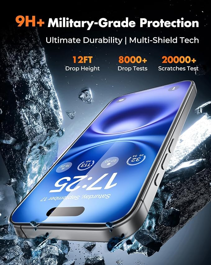 UNBREAKcable for iPhone 15 Plus Screen Protector 4+2 Pack [9H+ Military-Grade Shatterproof] [Effortless Bubble-Free Installation] Ultra HD Clarity Tempered Glass with Lens Protector Case friendly
