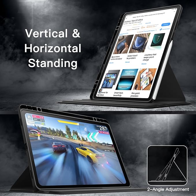 JETech Rotating Case Cover for Samsung Galaxy Tab S11 Black | 360° Rotation Stand Clear Back Design Auto Wake/Sleep S Pen Holder Full Protection