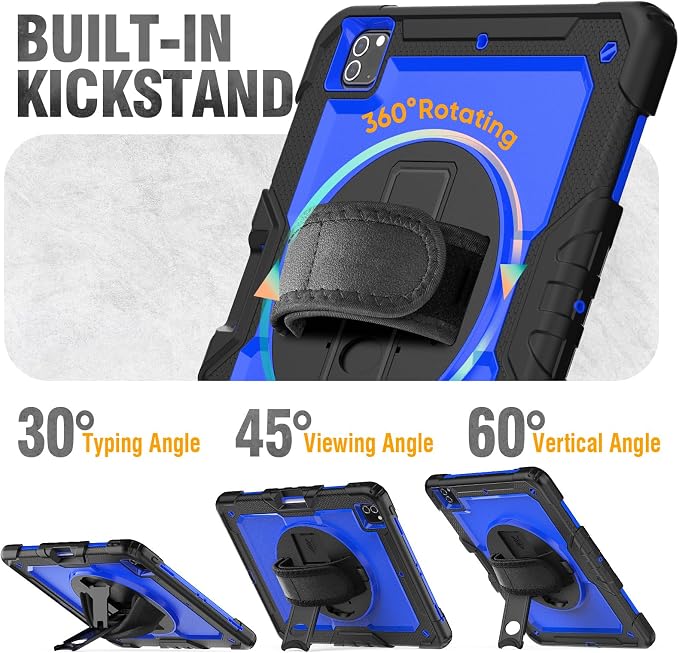 HXCASEAC Case for iPad Pro 12.9 Case (6th 5th 4th 3rd Generation) Shockproof Design | Pencil Holder | Hand Strap | Screen Protector | Heavy Duty Protective iPad 12.9 inch 2022/2021/2020/2018 - Black