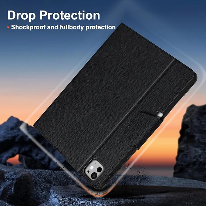 Gexmil Leather Case for iPad Pro 11 Inch M5/M4 2025/2024Crocodile Brown | Genuine Leather CoverPencil HolderMagnetic ClosureSmart Folio Auto Sleep/WakeProtectiveAdjustable Stand