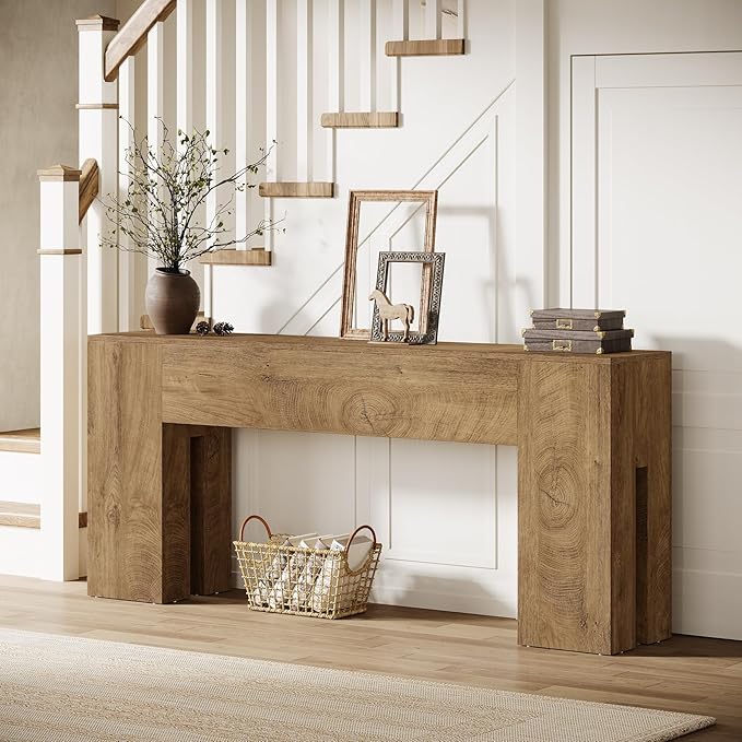 Tribesigns 71-Inch Long Console Table for Entryway, Farmhouse Sofa Console Behind Couch, Entry Table for Hallway, Foyer, Living Room, Burlywood