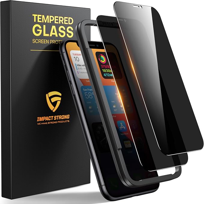 ImpactStrong Anti-Spy Privacy Screen Protector for iPhone 11 / iPhone XR (6.1-Inch) 9H Tempered Glass Shatter-Resistant Anti-Scratch Easy Install Kit Case Friendly 2-Pack